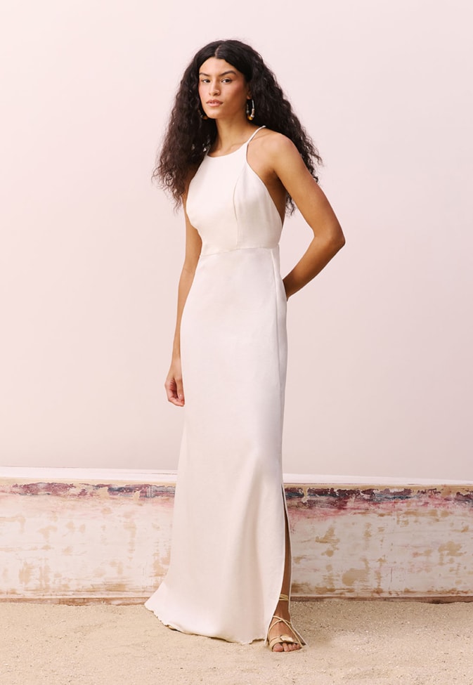 Vestido Longo Detalhe Flor Costas