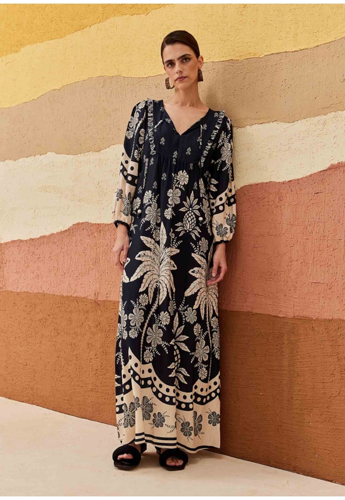 Vestido Longo Detalhe Franja Arbol de Coco