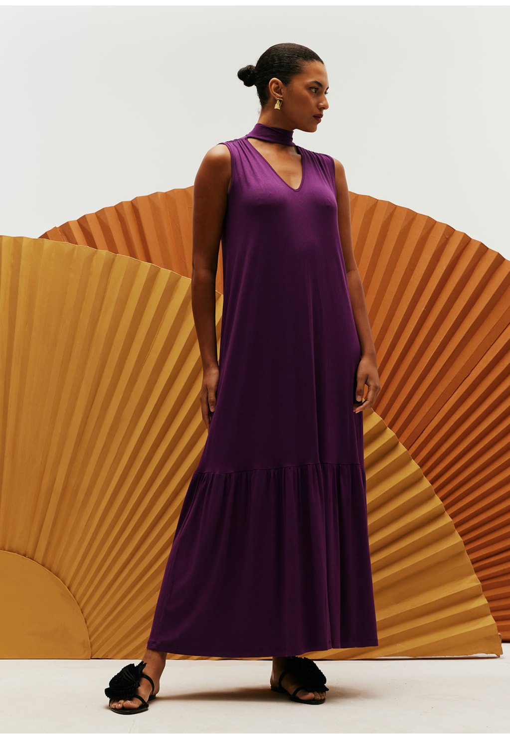 Vestido Longo Detalhe Franzido