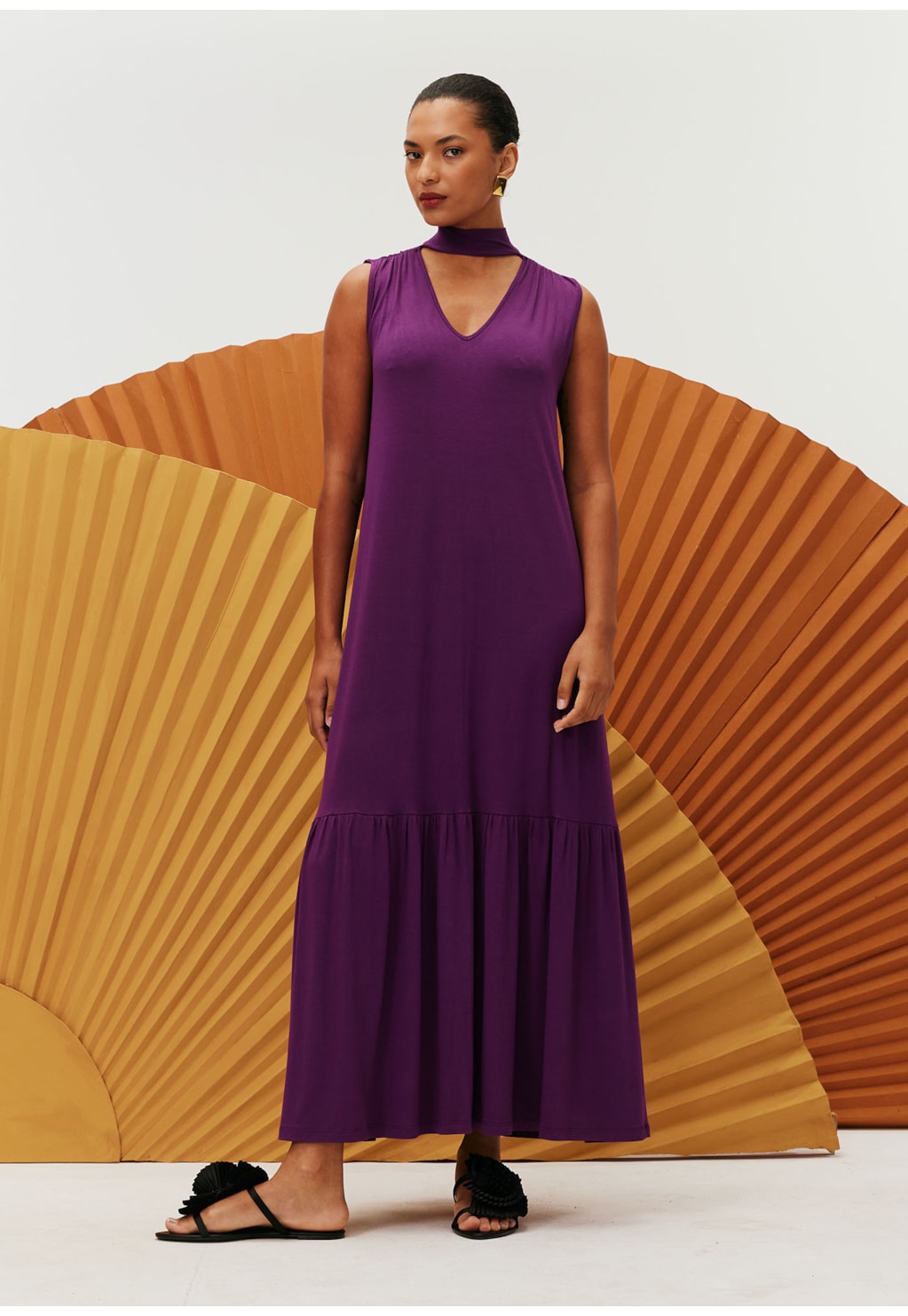 Vestido Longo Detalhe Franzido