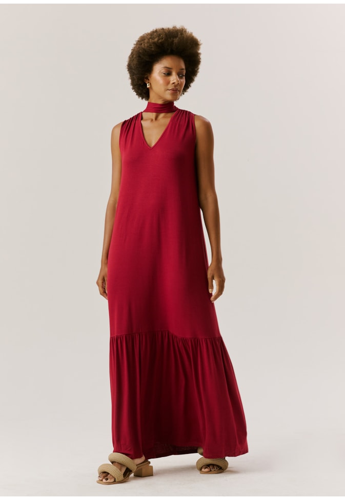 Vestido Longo Detalhe Franzido