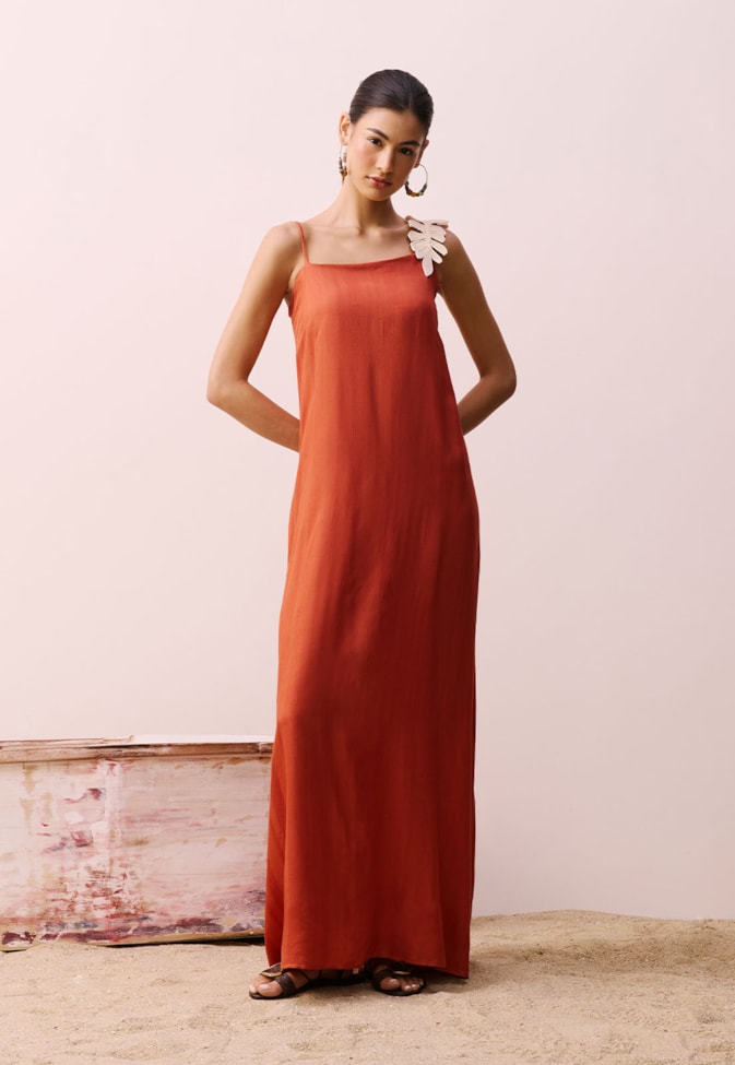 Vestido Longo Detalhe Guippier