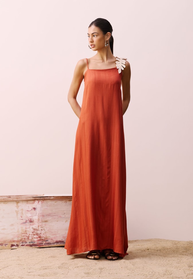 Vestido Longo Detalhe Guippier