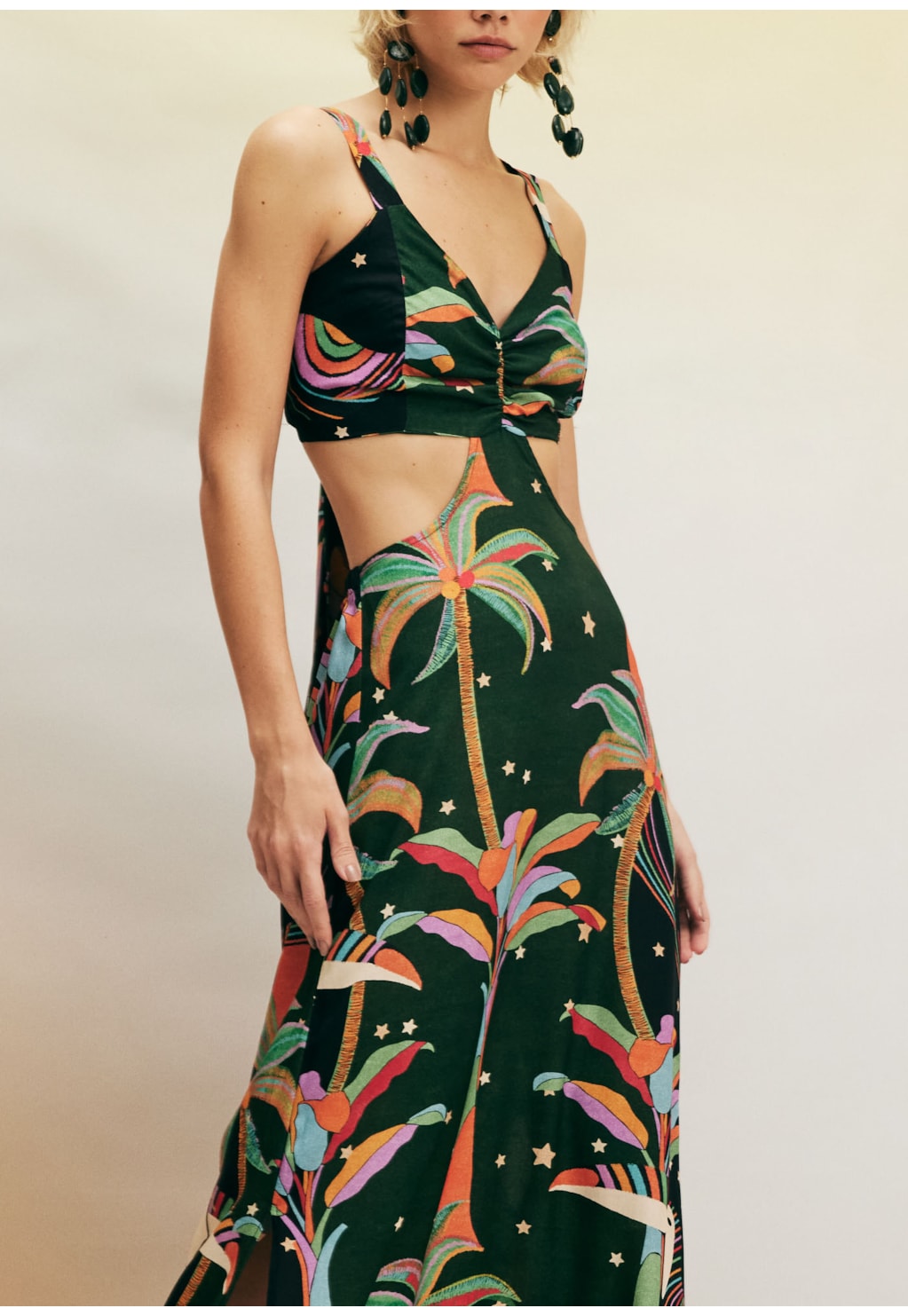 Vestido Longo Detalhe Lateral Estampado Mauwê Tupi