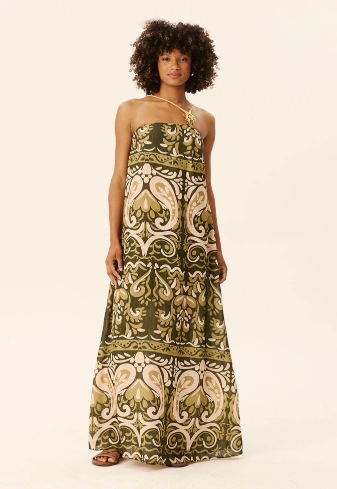 Vestido Longo Detalhe Passador Sol Estampado Nômade