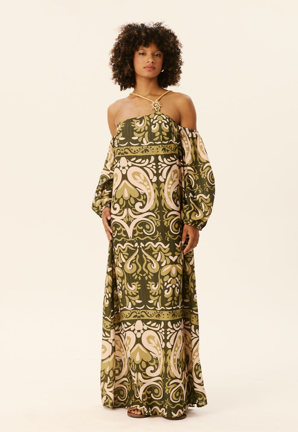 Vestido Longo Detalhe Passador Sol Estampado Nômade