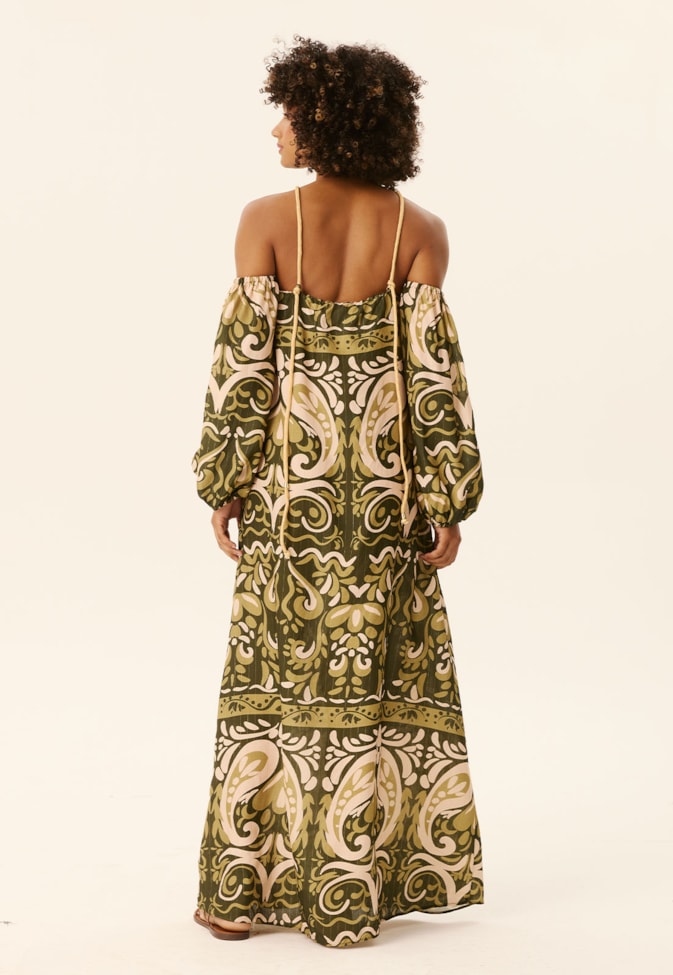 Vestido Longo Detalhe Passador Sol Estampado Nômade