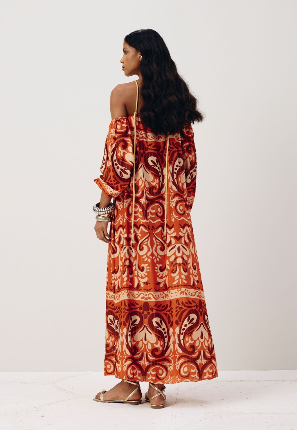 Vestido Longo Detalhe Passador Sol Estampado Nômade