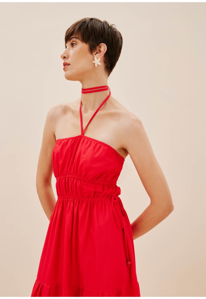 Vestido Longo Detalhe Túnel com Marias