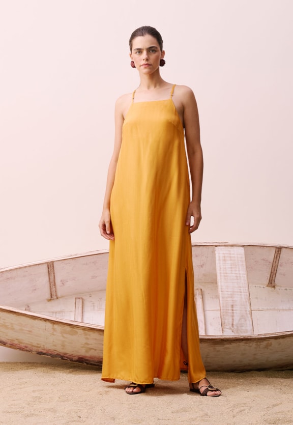 Vestido Longo Detalhe Vitória-Régia Vista Frontal