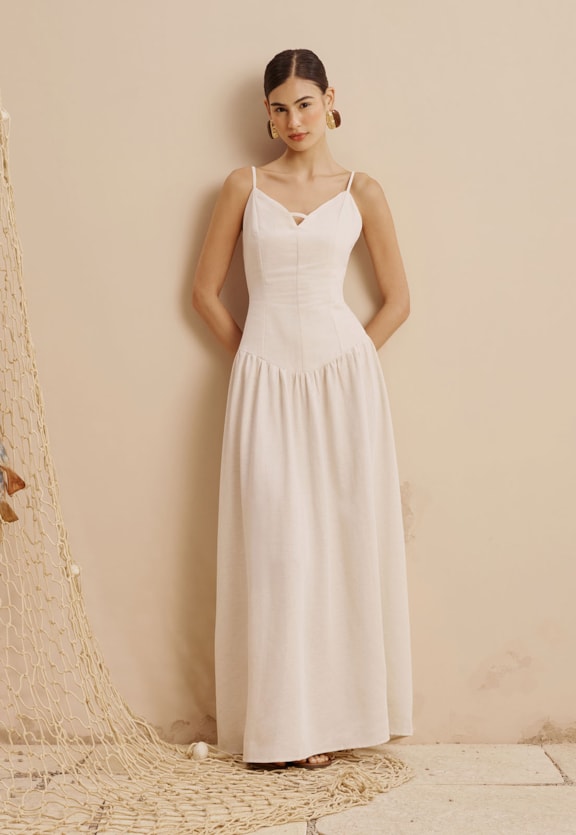 Vestido Longo Drop Waist Vista Frontal