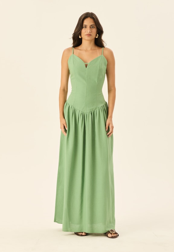 Vestido Longo Drop Waist Vista Frontal