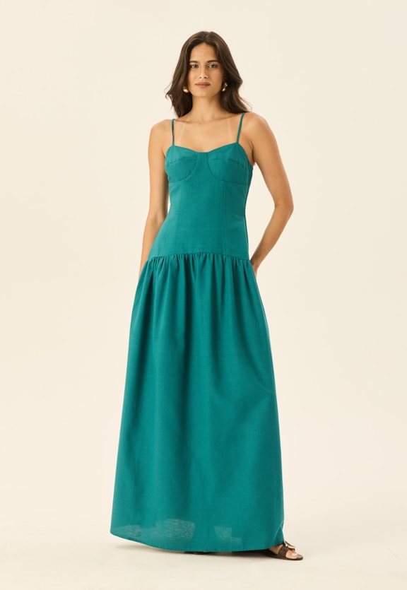 Vestido Longo Drop Waist Vista Frontal