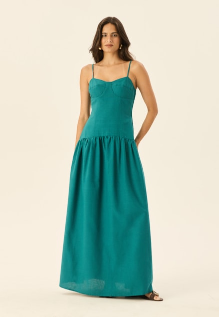 Vestido Longo Drop Waist Vista Frontal