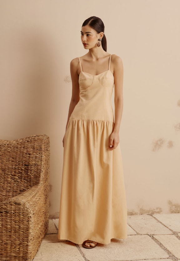 Vestido Longo Drop Waist Vista Frontal