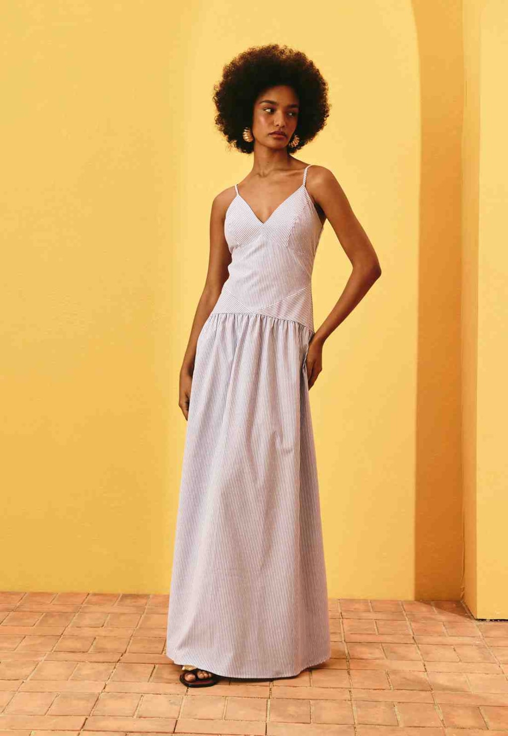 Vestido Longo Drop Waist Listras