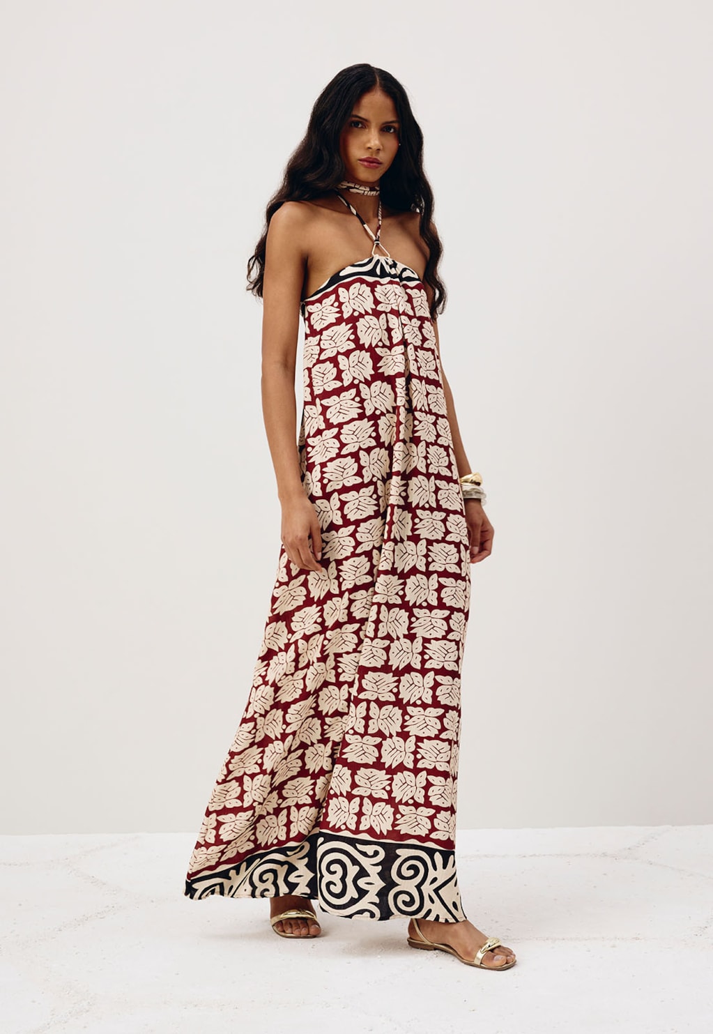 Vestido Longo Estampado Asteca