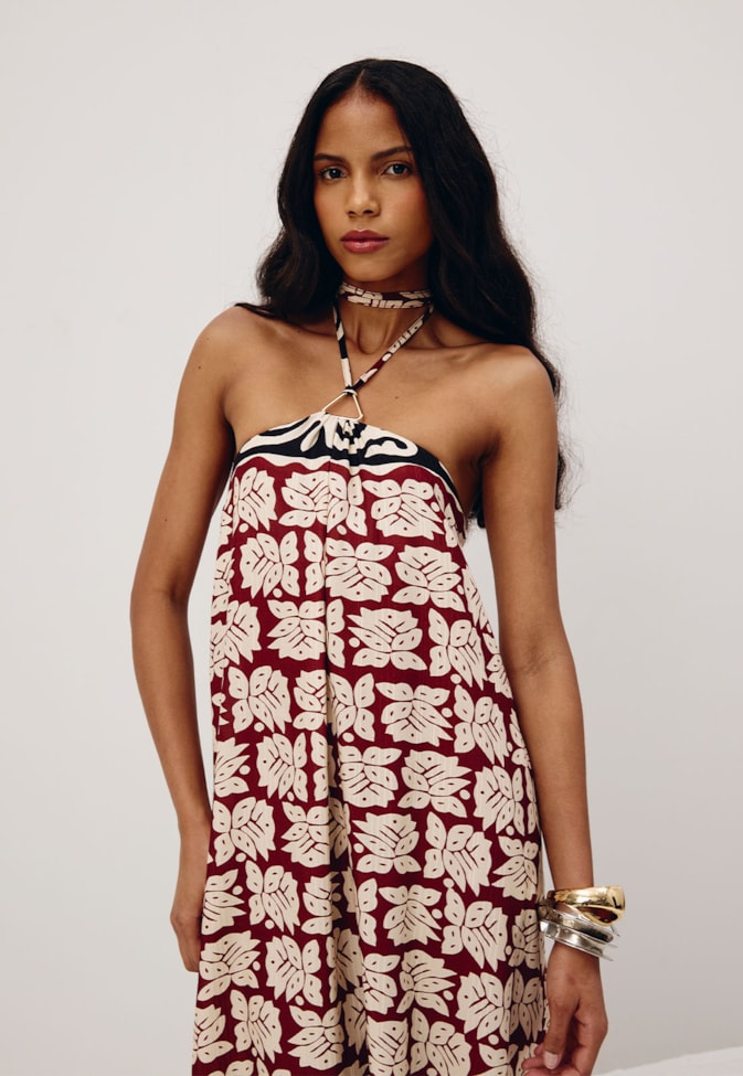 Vestido Longo Estampado Asteca