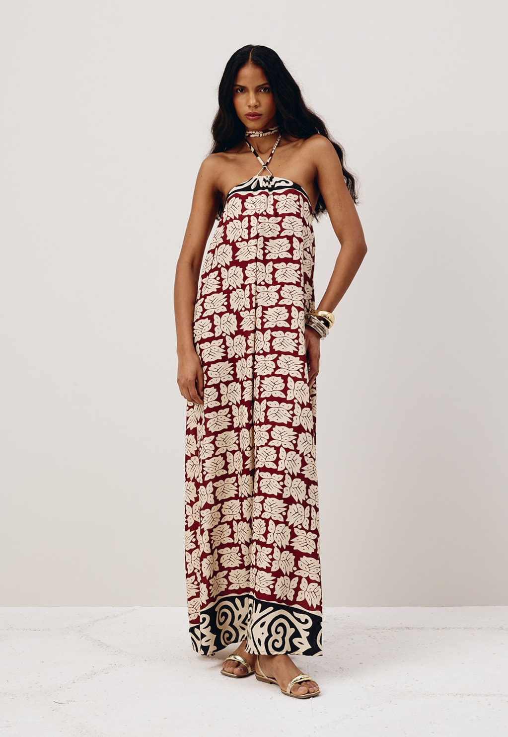 Vestido Longo Estampado Asteca