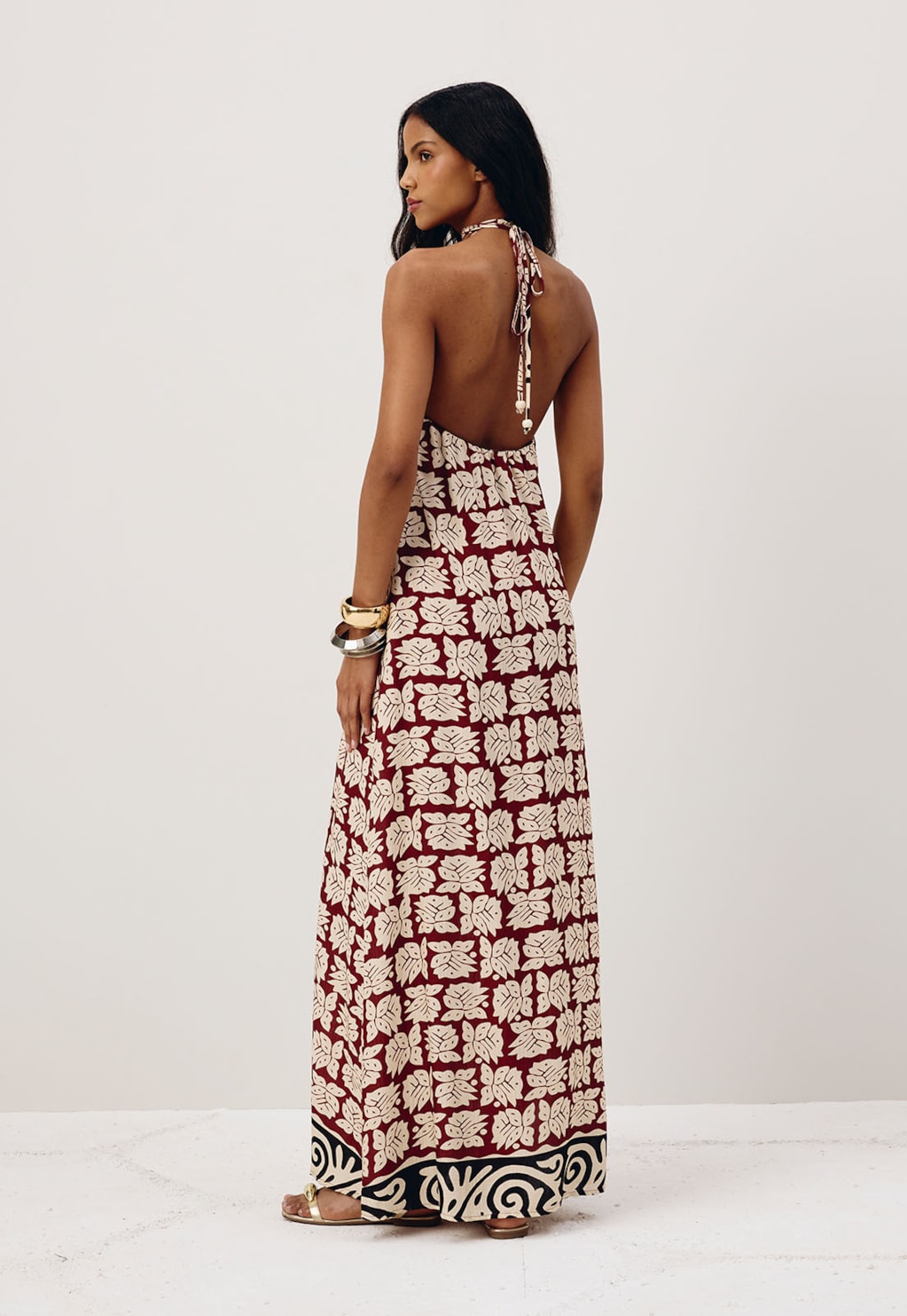 Vestido Longo Estampado Asteca