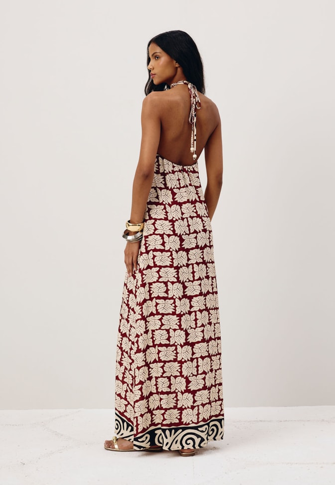 Vestido Longo Estampado Asteca