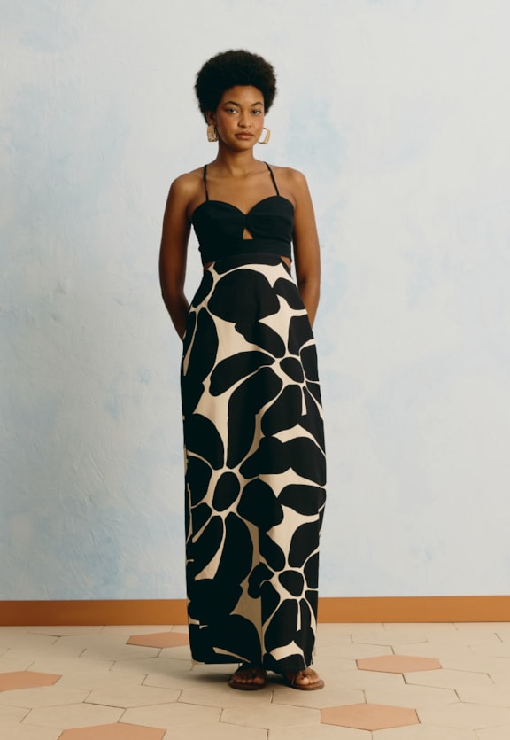 Vestido Longo Estampado Aurora Floral Vista Frontal