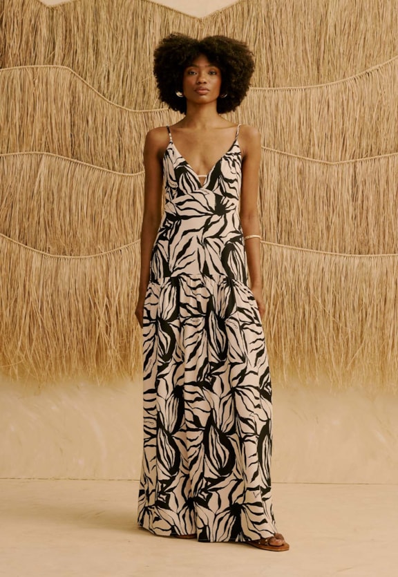 Vestido Longo Estampado Cacau Zebra Vista Frontal