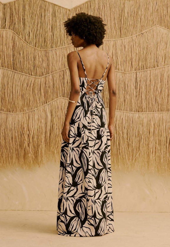 Vestido Longo Estampado Cacau Zebra Vista Traseira