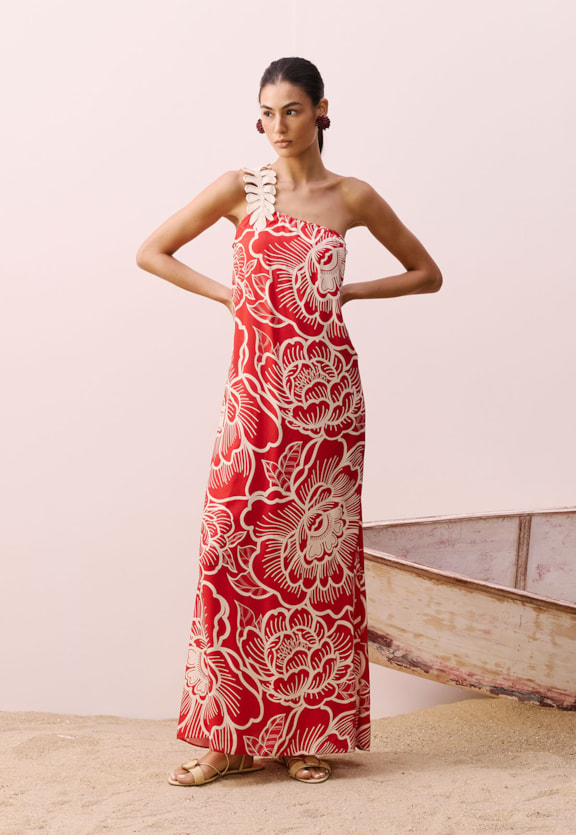 Vestido Longo Estampado Cambará Vista Frontal