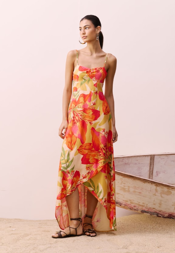 Vestido Longo Estampado Carimbó Vista Frontal