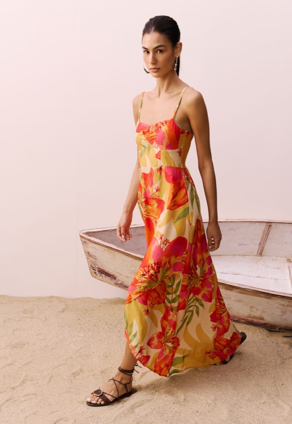 Vestido Longo Estampado Carimbó Vista Traseira