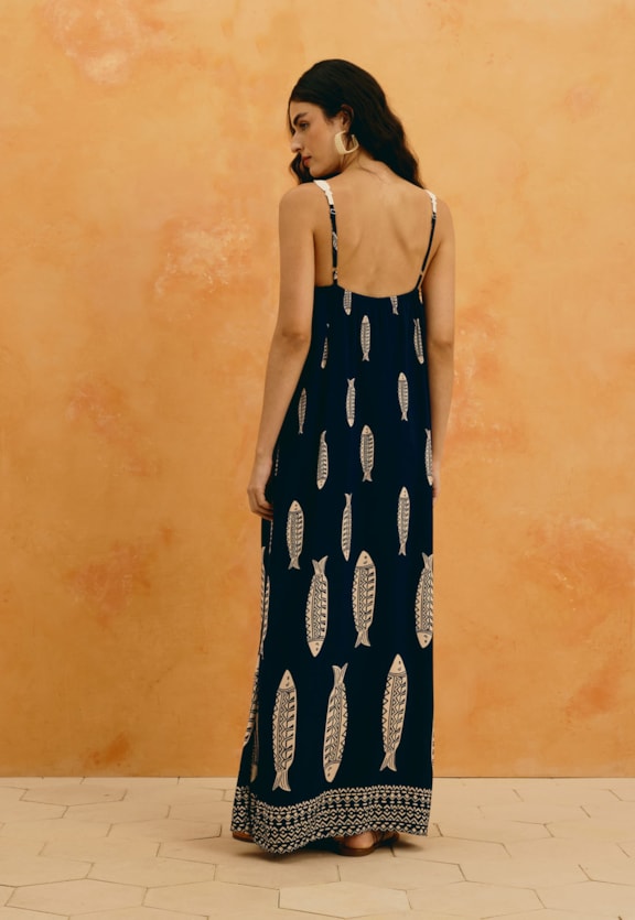 Vestido Longo Estampado Cayma Vista Traseira