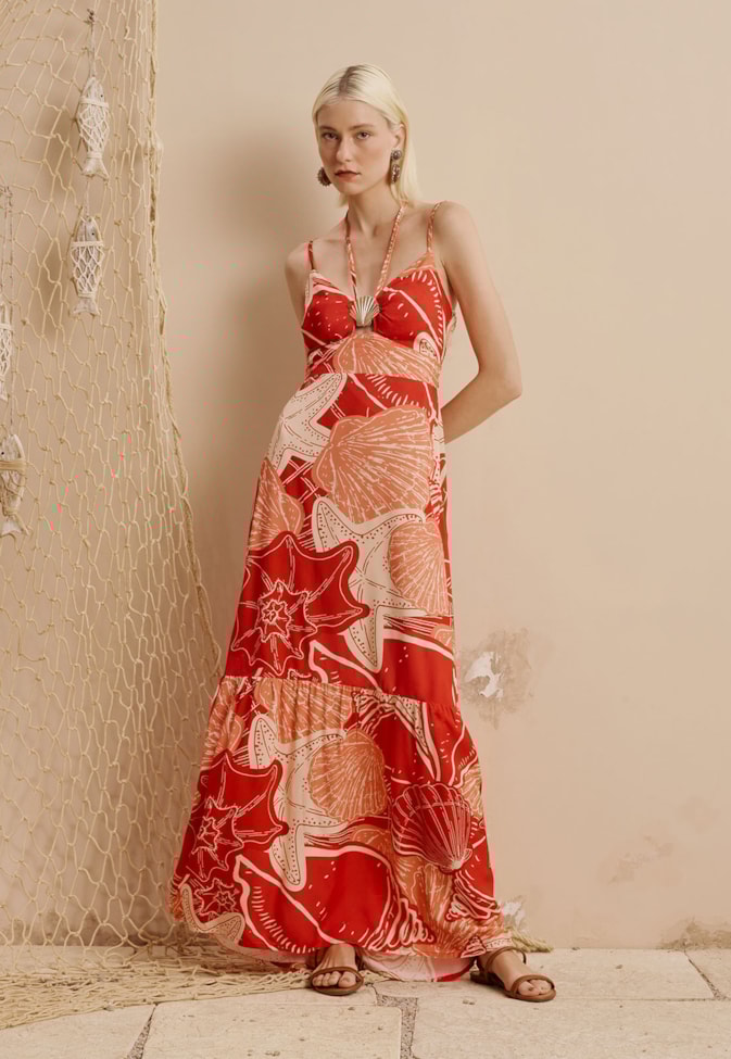 Vestido Longo Estampado Concha Guajará