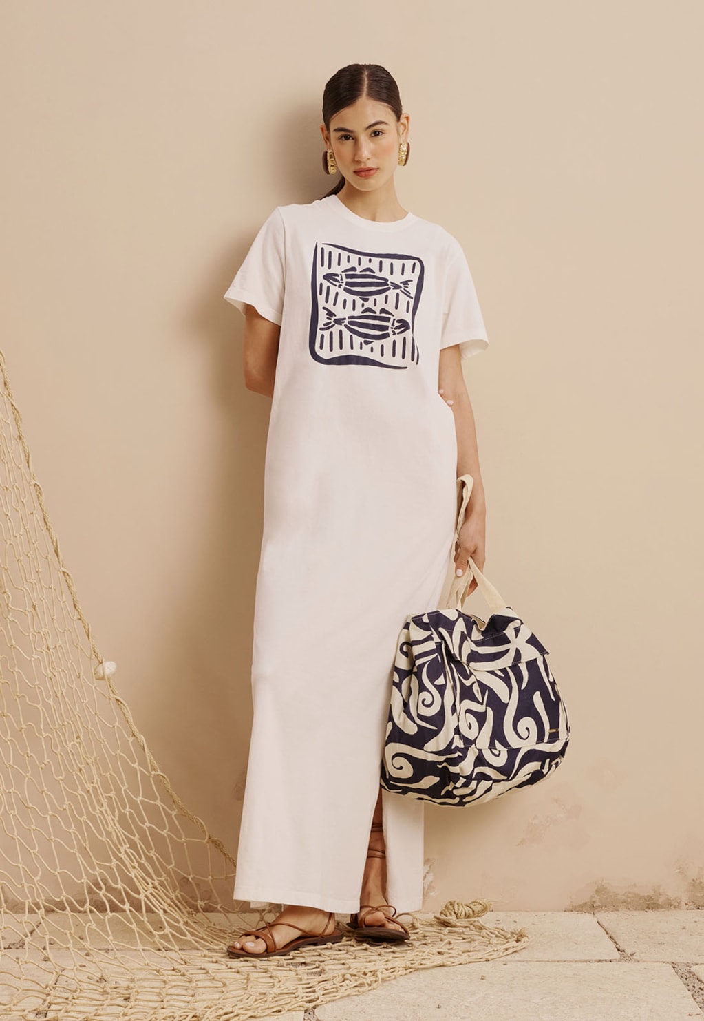 Vestido Longo Estampado Dois Peixes