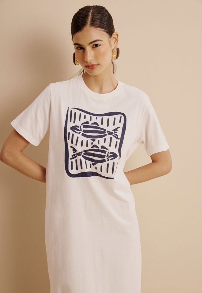 Vestido Longo Estampado Dois Peixes