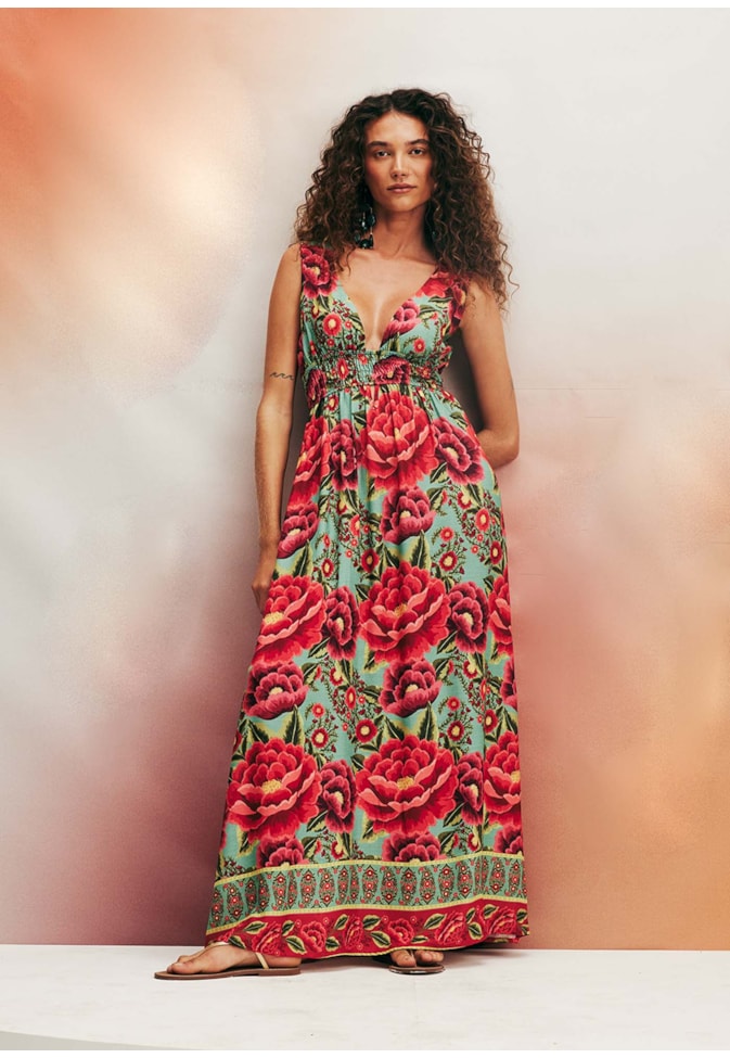 Vestido Longo Estampado Flor Paraense