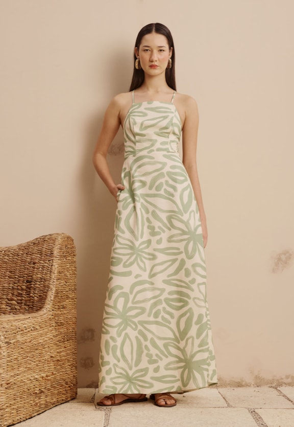 Vestido Longo Estampado Jari Vista Frontal
