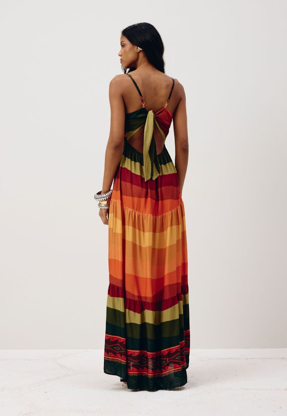 Vestido Longo Estampado La Rioja Vista Traseira