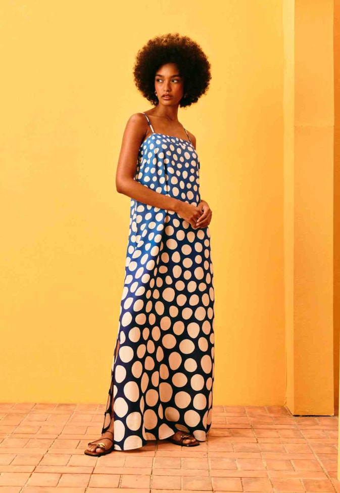 Vestido Longo Estampado Nibs De Poá