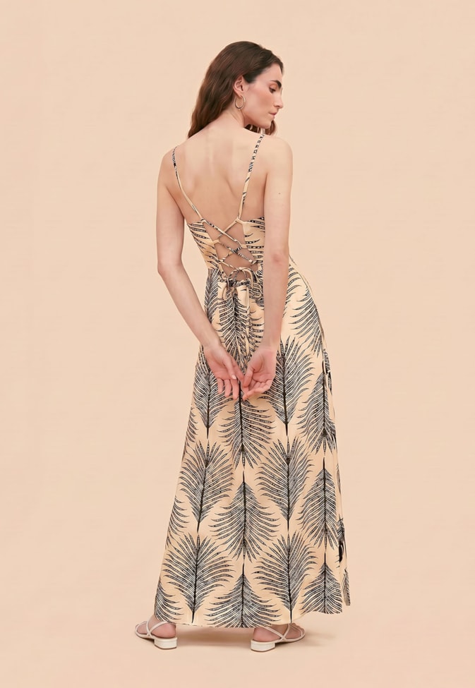 Vestido Longo Estampado Palmeira