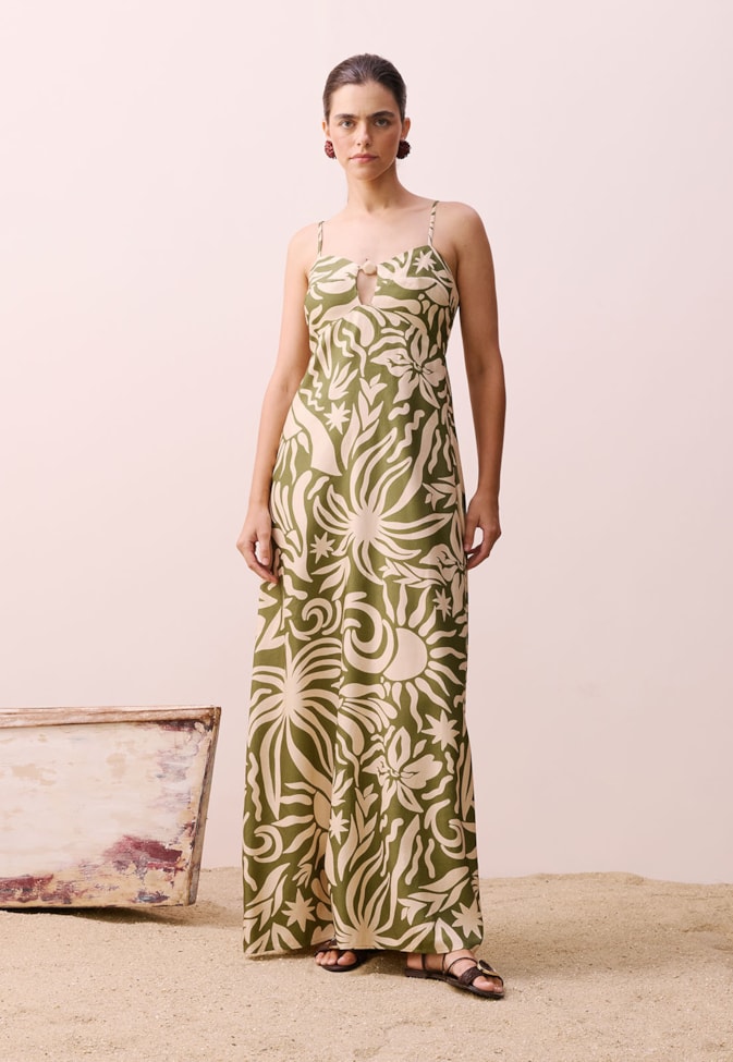 Vestido Longo Estampado Pedra do Sol