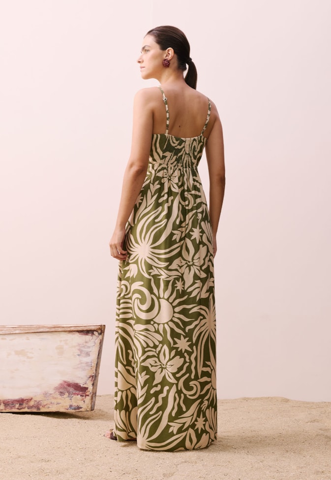 Vestido Longo Estampado Pedra do Sol