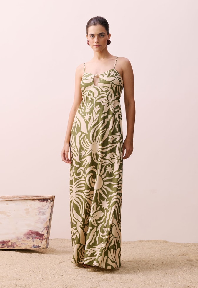 Vestido Longo Estampado Pedra do Sol
