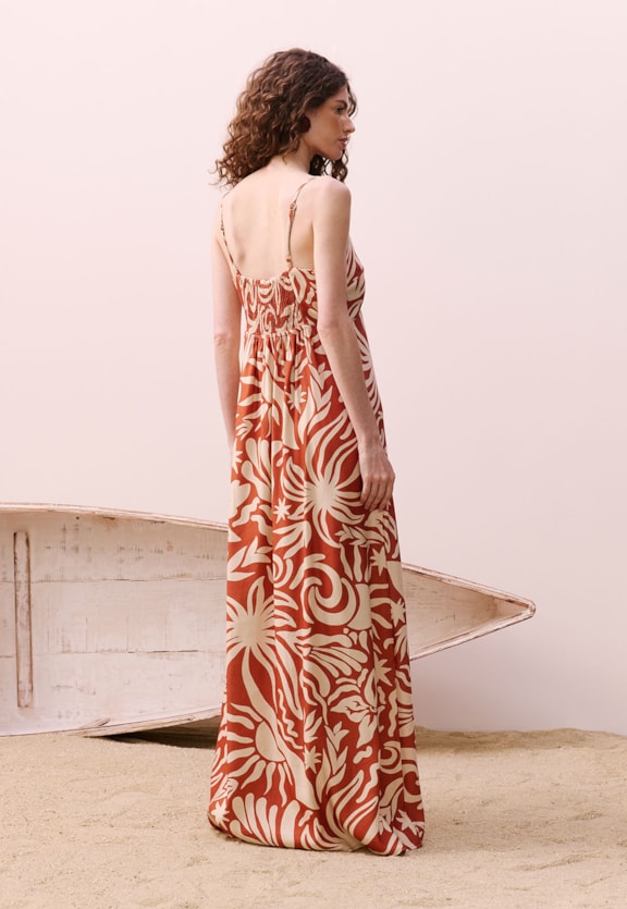 Vestido Longo Estampado Pedra do Sol Vista Traseira