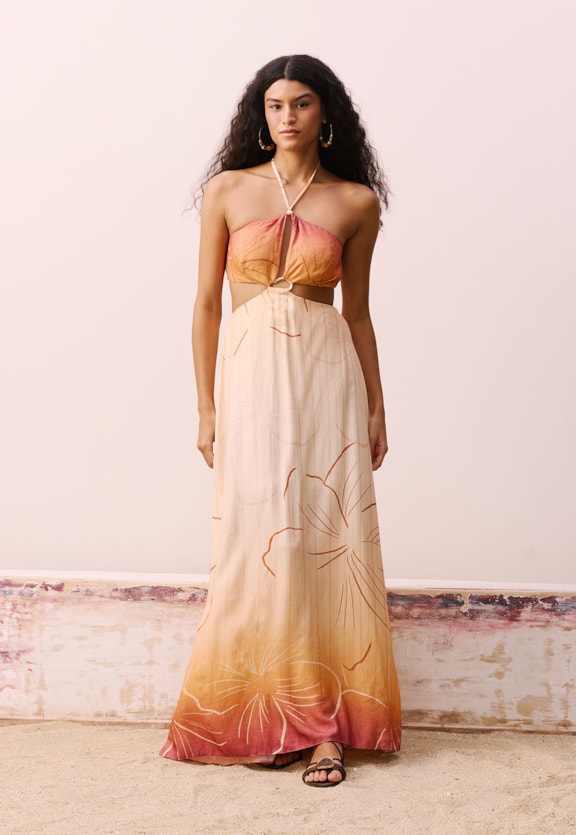 Vestido Longo Estampado Pérola do Tapajós Vista Frontal