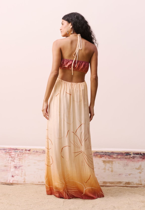 Vestido Longo Estampado Pérola do Tapajós Vista Traseira