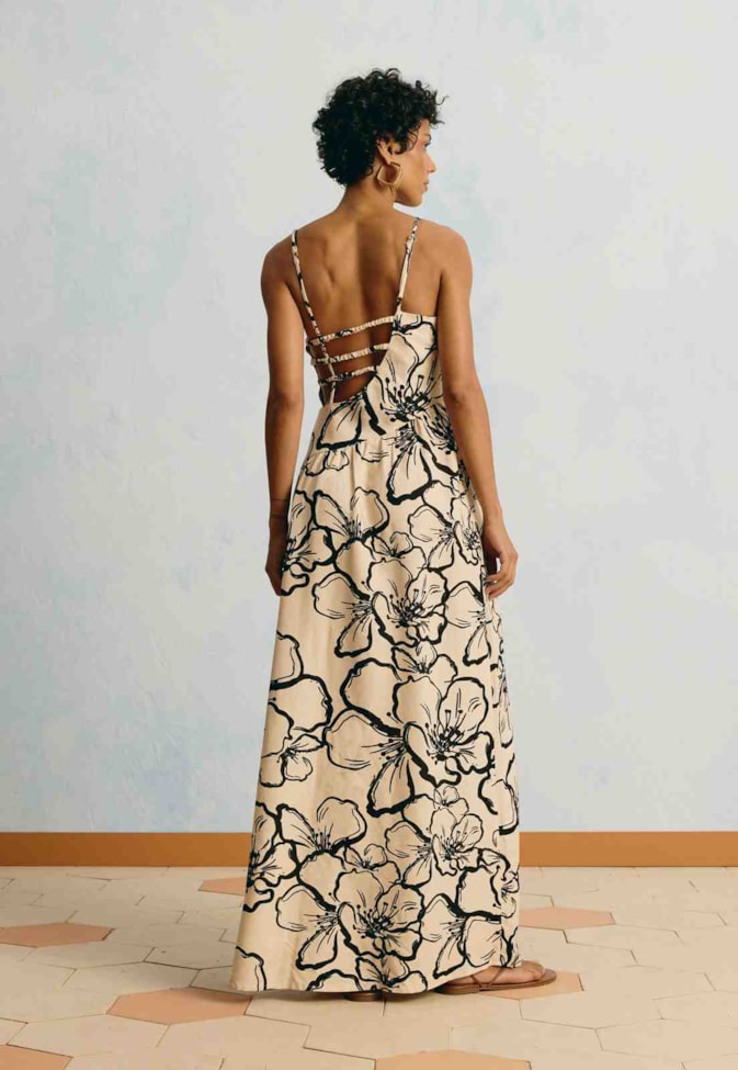 Vestido Longo Estampado Rosa Del Caribe