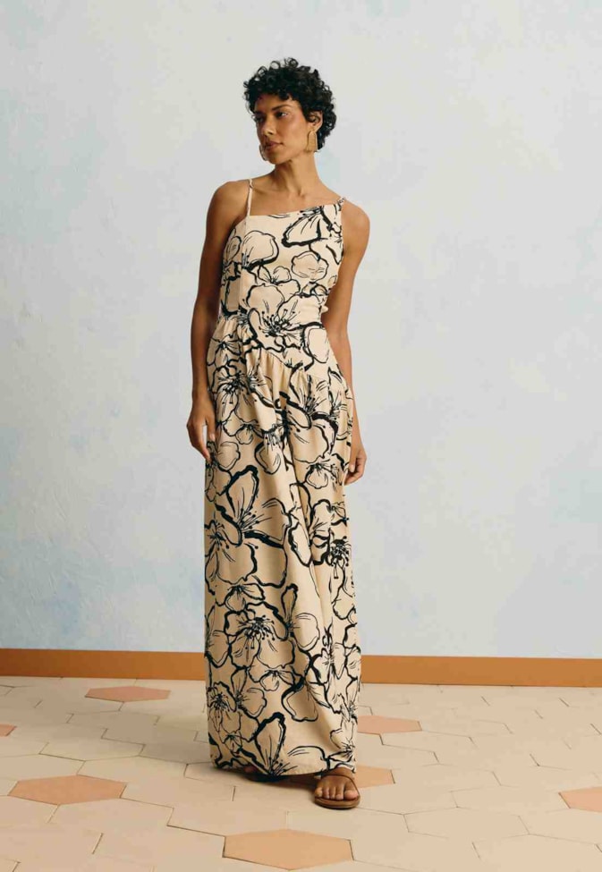 Vestido Longo Estampado Rosa Del Caribe
