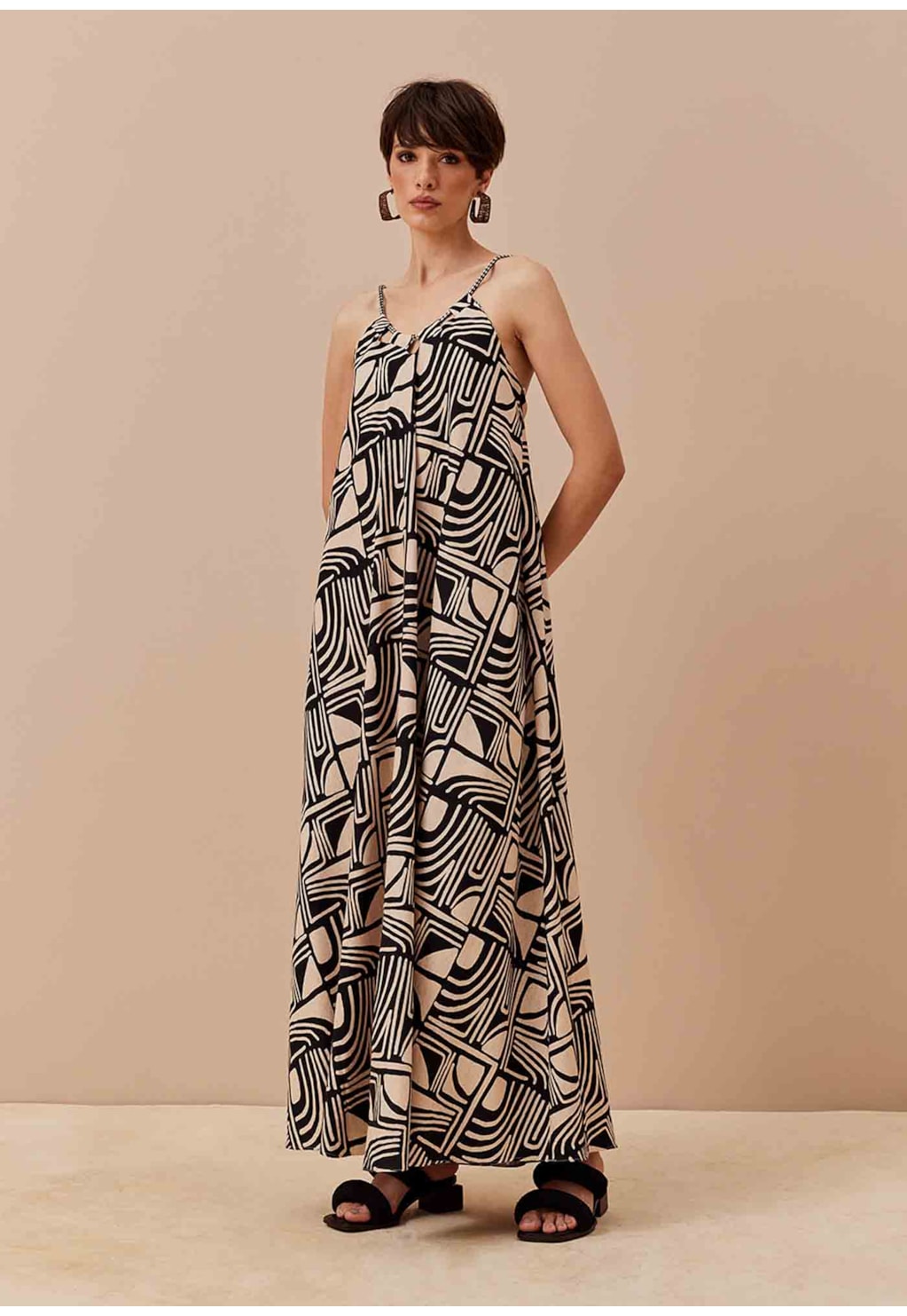 Vestido Longo Estampado Tierras Altas