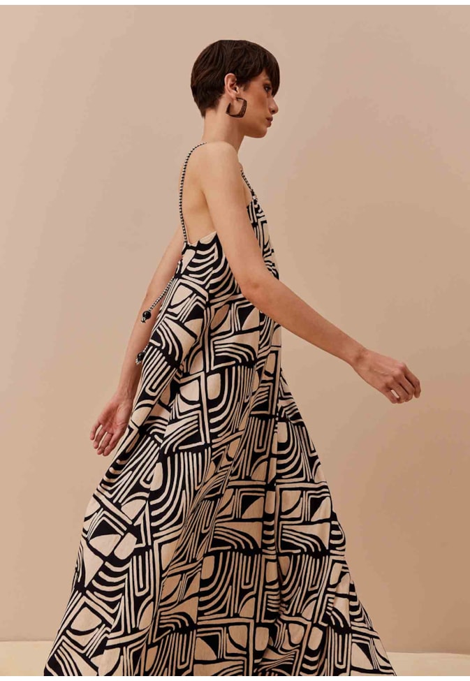 Vestido Longo Estampado Tierras Altas